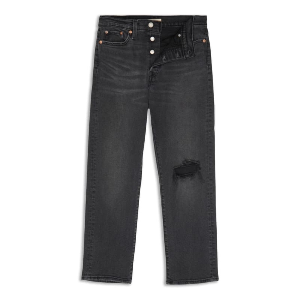 LEVI’S Wedgie Straight Black Distressed Button Fly‎ Jeans | 27 x 28